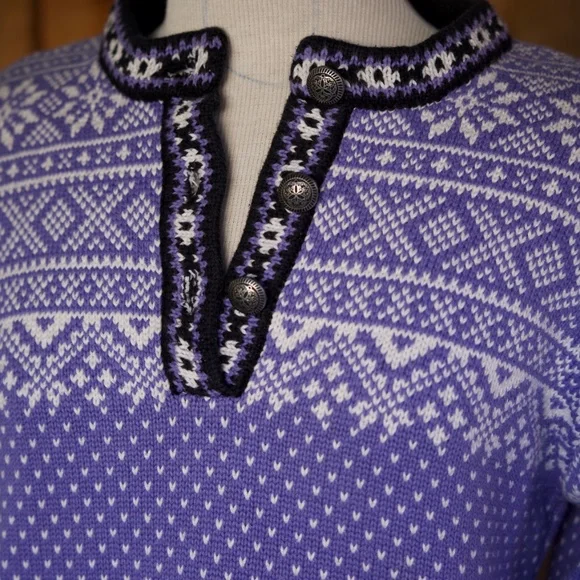 Vintage L.L. Bean 100% Cotton Purple Knitted Fair Isle Nordic Sweater Woman's M - Picture 11 of 15